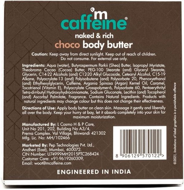 ⁦mCaffeine Naked & Rich Choco Body Butter| Cocoa Butter, Caramel | Deep Moisturizing | All Skin | Paraben & Mineral Oil Free | 250 g⁩ - الصورة ⁦6⁩