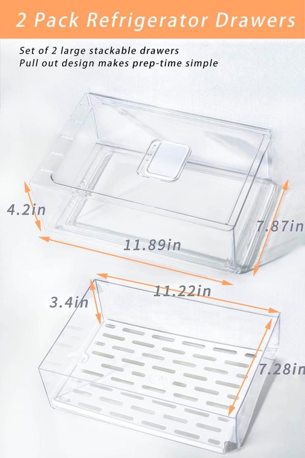 ⁦2 Pack Fridge Organizer Bins, Clear Stackable Refrigerator Drawers Pull Out, Reusable Food Storage Containers for Kitchen, Freezer, Pantry, Office, Closet, Large Food Fruit&Vegetable Storage as ​Gift⁩ - الصورة ⁦4⁩