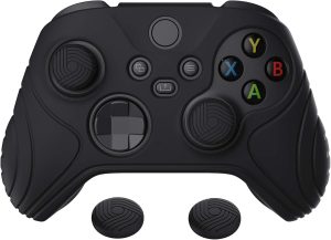 eXtremeRate PlayVital Samurai Edition Black Anti-slip Controller Grip Silicone Skin, Ergonomic Soft Rubber Protective Case Cover for Xbox Series S/X Controller with Black Thumb Stick Caps