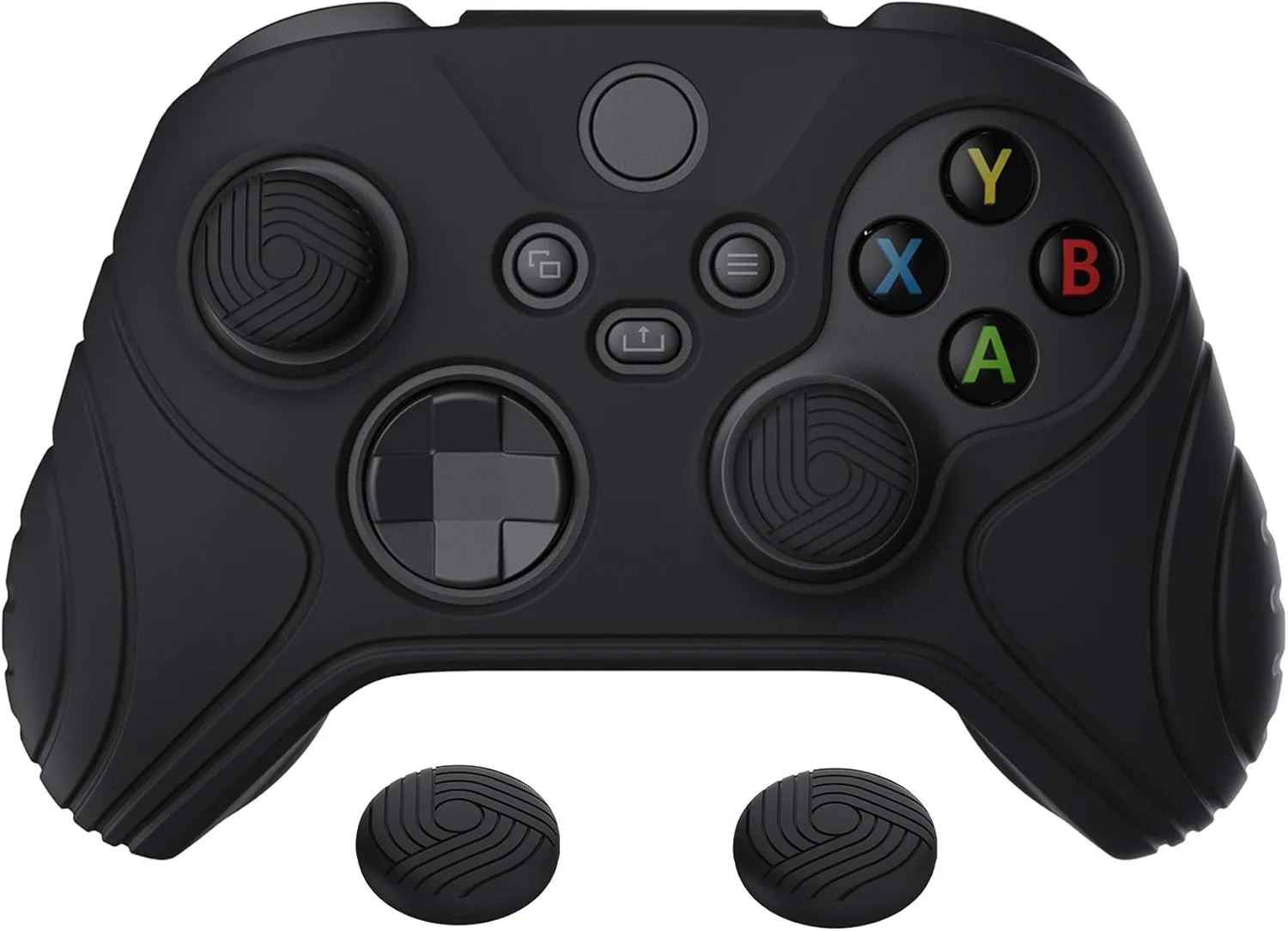 eXtremeRate PlayVital Samurai Edition Black Anti-slip Controller Grip Silicone Skin, Ergonomic Soft Rubber Protective Case Cover for Xbox Series S/X Controller with Black Thumb Stick Caps
