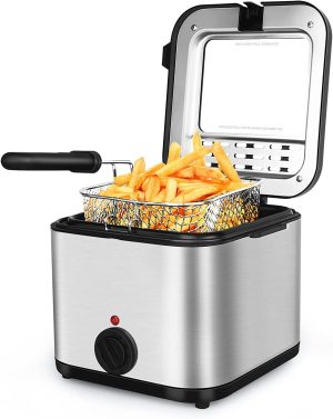 Arabest Deep Fryer With Basket, 2.5L/2.64quart Electirc Deep Fryer with Temperature Control and Viewing Window Lid Home Use Small Electric Fryer