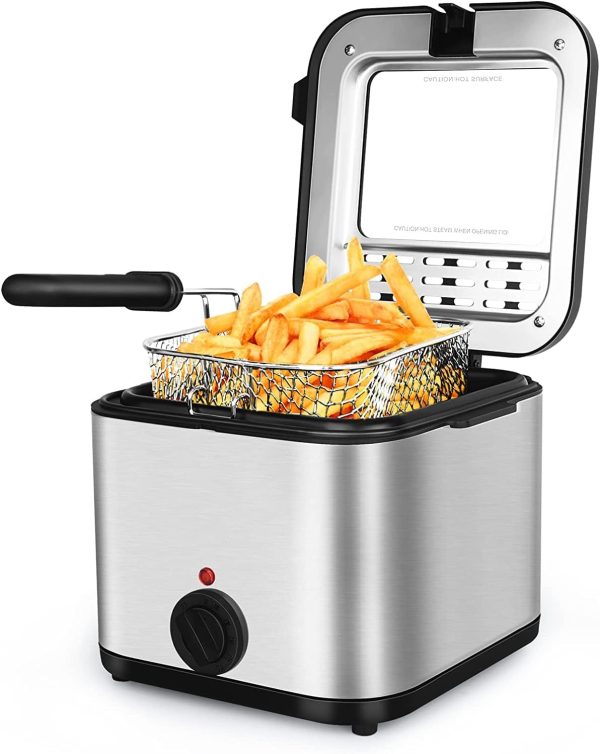 Arabest Deep Fryer With Basket, 2.5L/2.64quart Electirc Deep Fryer with Temperature Control and Viewing Window Lid Home Use Small Electric Fryer