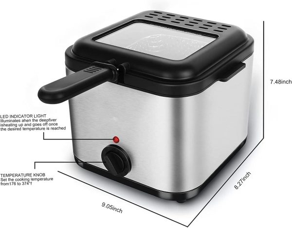 ⁦Arabest Deep Fryer With Basket, 2.5L/2.64quart Electirc Deep Fryer with Temperature Control and Viewing Window Lid Home Use Small Electric Fryer⁩ - الصورة ⁦4⁩