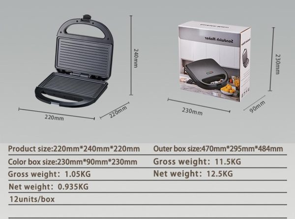 ⁦Sandwich Maker with Non-Stick Plates, Easy to Clean and Store, Perfect for Cooking Breakfast, Grilled Cheese, Tuna Melts and Snacks, Black A⁩ - الصورة ⁦5⁩