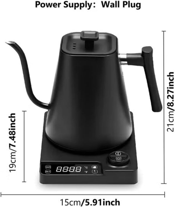 ⁦Gooseneck Eletrric Kettle V60 Coffee Kettle 900ML Coffee Pot 1200W Power Knob Intelligent Temperature Adjustment with Digital Display Temperature Automatic Insulation Stainless Steel Material Suitable⁩ - الصورة ⁦5⁩