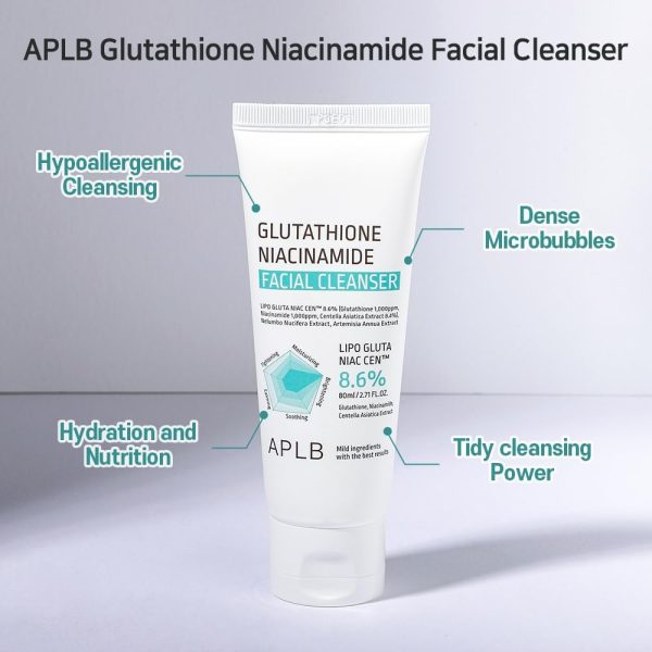 ⁦APLB Glutathione Niacinamide Facial Cleanser | LIPO GLUTA NIAC CEN™ 8.6% 2.71 FL.OZ/Korean Skincare, Cares for Tighten Pores & Sebum, Long lasting nourishment and deep moisture for soft skin⁩ - الصورة ⁦6⁩