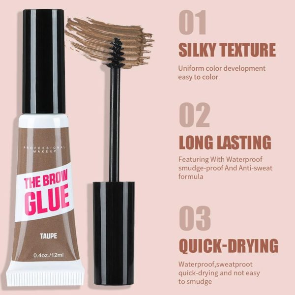 ⁦2 Pcs Tinted Thickening Brow Mascara, Brow Fast Sculpt,Waterproof, Transfer Proof, Brush to Fill in Eyebrows and Cover Gray Hairs, Light Medium Brown, 02 Taupe⁩ - الصورة ⁦3⁩