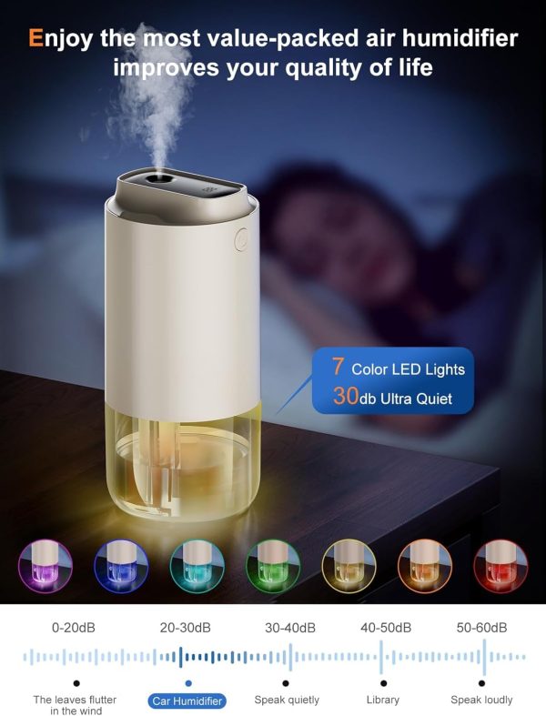 ⁦NALACAL Mini Humidifier Portable, Auto-Purification, 250ml Small Cool Mist Humidifier for Car, Baby Bedroom, Travel, Office, Built-in Battery, 2 Mist Modes⁩ - الصورة ⁦5⁩