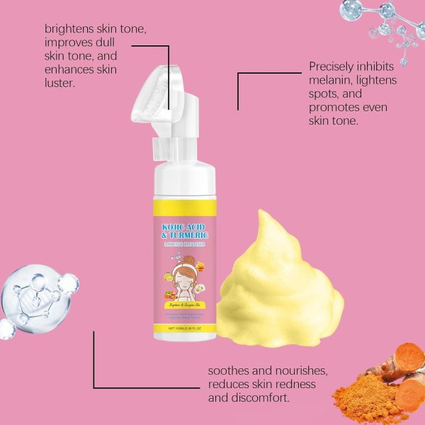 ⁦TERRIFI Foaming Face Cleanser with Kojic Acid and Turmeric, Brightening Facial Cleanser with Brush, Balances Skin Oil and Lightens Blemishes⁩ - الصورة ⁦7⁩