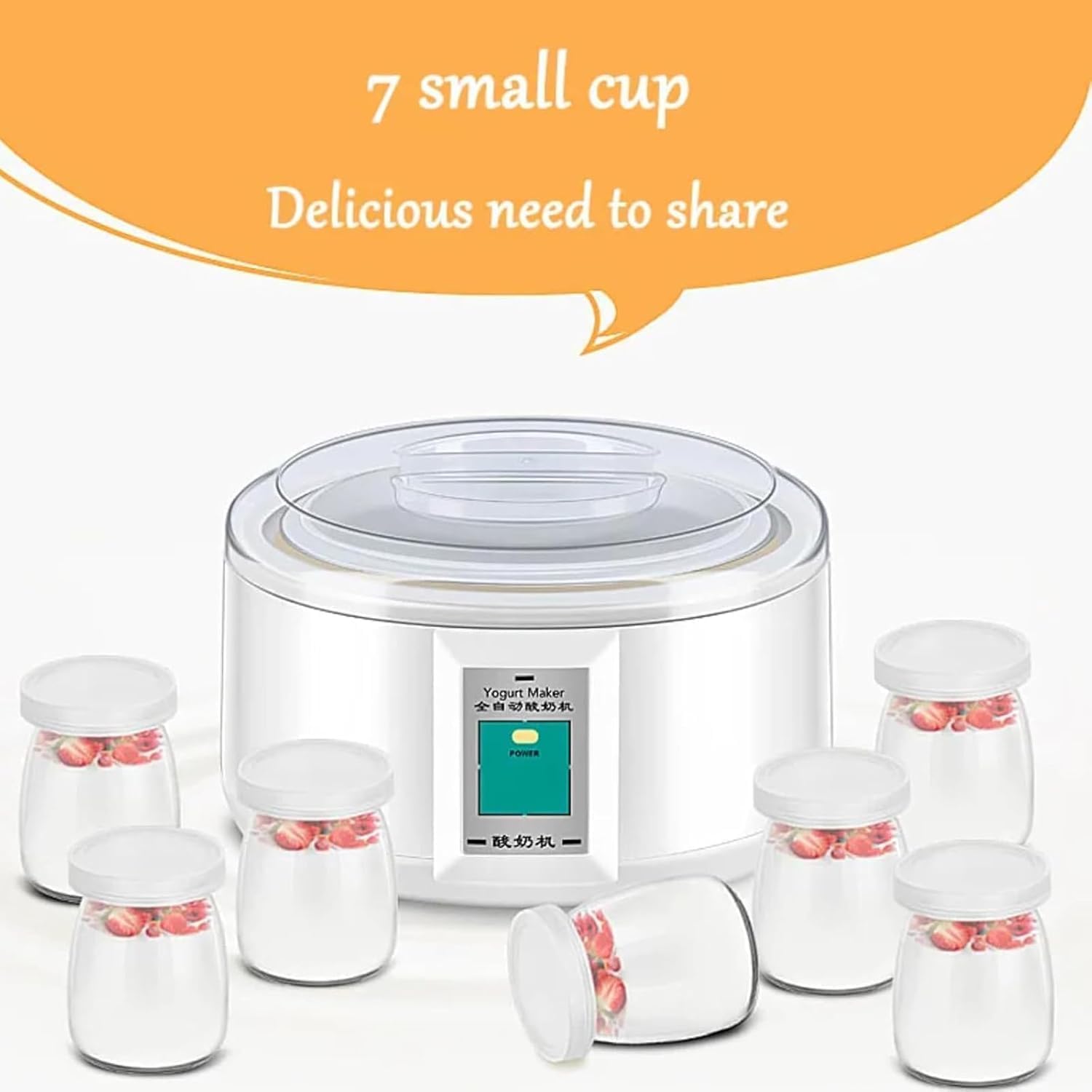 MarlaMall 1.5 Litre Electric Yoghurt Fermenter, Fermenter with 7 Yoghurt Cups and Stainless Steel Liner, Thermostatically Controlled, for Homemade Organic Yoghurt 3 MarlaMall 1.5 Litre Electric Yoghurt Fermenter, Fermenter with 7 Yoghurt Cups and Stainless Steel Liner, Thermostatically Controlled, for Homemade Organic Yoghurt - الصورة 3