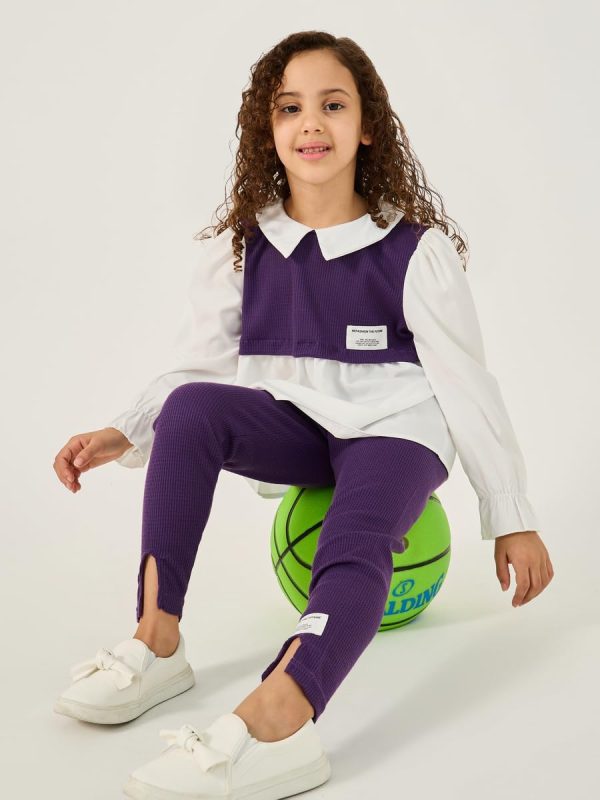 ⁦Styli Girls 2In1 Style Collared Shirt And Leggings Set⁩ - الصورة ⁦2⁩
