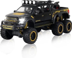 Toy Garden F150 Raptor Pickup Trucks for Kids, Diecast Metal Model Car with Sound and Light, Educational Gift Toy for Boys, Thrill Adventure Play (Black)