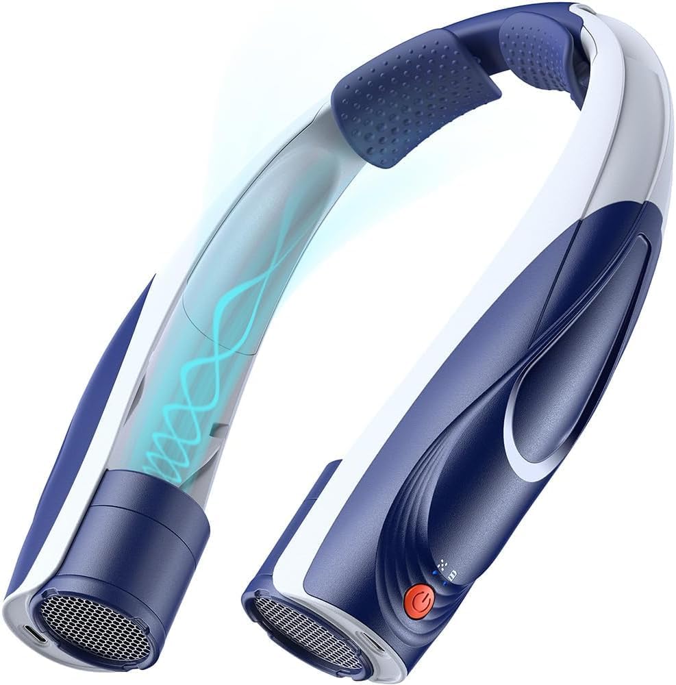 Tenvolti Portable Neck Fan, 360° Cooling, Hands Free Bladeless, 6 Speeds, 6000mAh Battery USB-C Rechargeable Fan, Ultra-Quiet Personal Fan for Women Men, Ideal for Travel Office Outdoor, Dark Blue 1 Tenvolti Portable Neck Fan, 360° Cooling, Hands Free Bladeless, 6 Speeds, 6000mAh Battery USB-C Rechargeable Fan, Ultra-Quiet Personal Fan for Women Men, Ideal for Travel Office Outdoor, Dark Blue