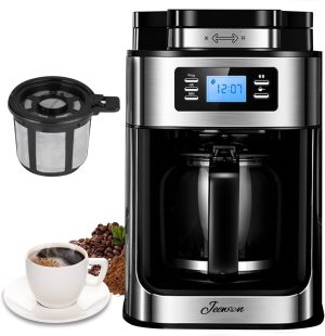 Jeewoon Filter Coffee Machine, Coffee Maker, اله قهوه امريكيه, Drip Coffee Machine With Grinder, 10 Cup, 1050 W, 1 L, With Anti Drip, Auto Shut, Boil Dry Protection, Smart Display