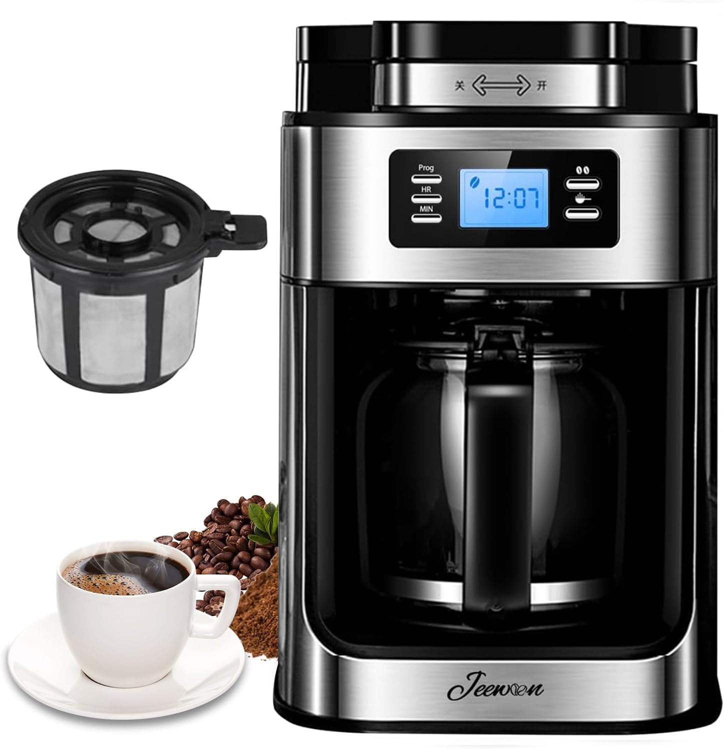Jeewoon Filter Coffee Machine, Coffee Maker, اله قهوه امريكيه, Drip Coffee Machine With Grinder, 10 Cup, 1050 W, 1 L, With Anti Drip, Auto Shut, Boil Dry Protection, Smart Display 1 Jeewoon Filter Coffee Machine, Coffee Maker, اله قهوه امريكيه, Drip Coffee Machine With Grinder, 10 Cup, 1050 W, 1 L, With Anti Drip, Auto Shut, Boil Dry Protection, Smart Display