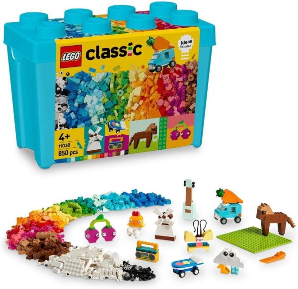 LEGO Classic Vibrant Creative Brick Box Set, Building Toys for 4 Plus Year Old Kids, Boys & Girls, with Horse, Skateboard, Butterfly, Guitar, Plane, Unicorn, House & Car, Toy Storage, Gift Idea 11038