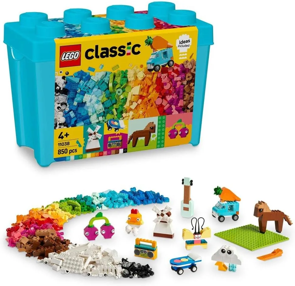 LEGO Classic Vibrant Creative Brick Box Set, Building Toys for 4 Plus Year Old Kids, Boys & Girls, with Horse, Skateboard, Butterfly, Guitar, Plane, Unicorn, House & Car, Toy Storage, Gift Idea 11038