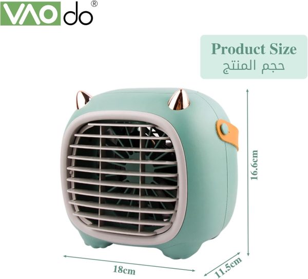 ⁦VAODO Portable Air Conditioner, Evaporative Air Cooler, Rechargeable USB Small Desktop Fan Air Conditioner, Refrigeration Spray, for Office, Bedroom, Car, Camping, Indoor Outdoor，Green⁩ - الصورة ⁦4⁩