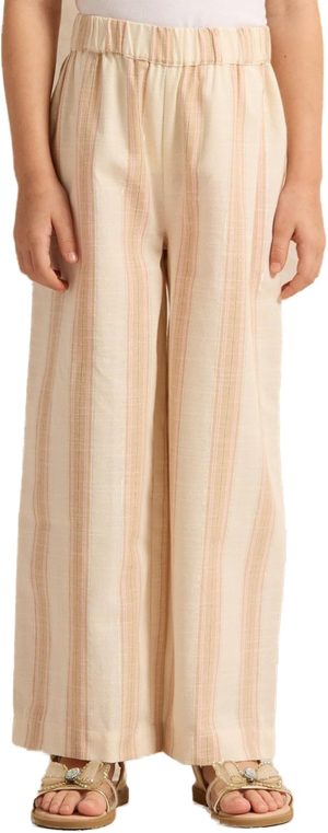 REDTAG Girls Beige Striped Wide Leg Trousers
