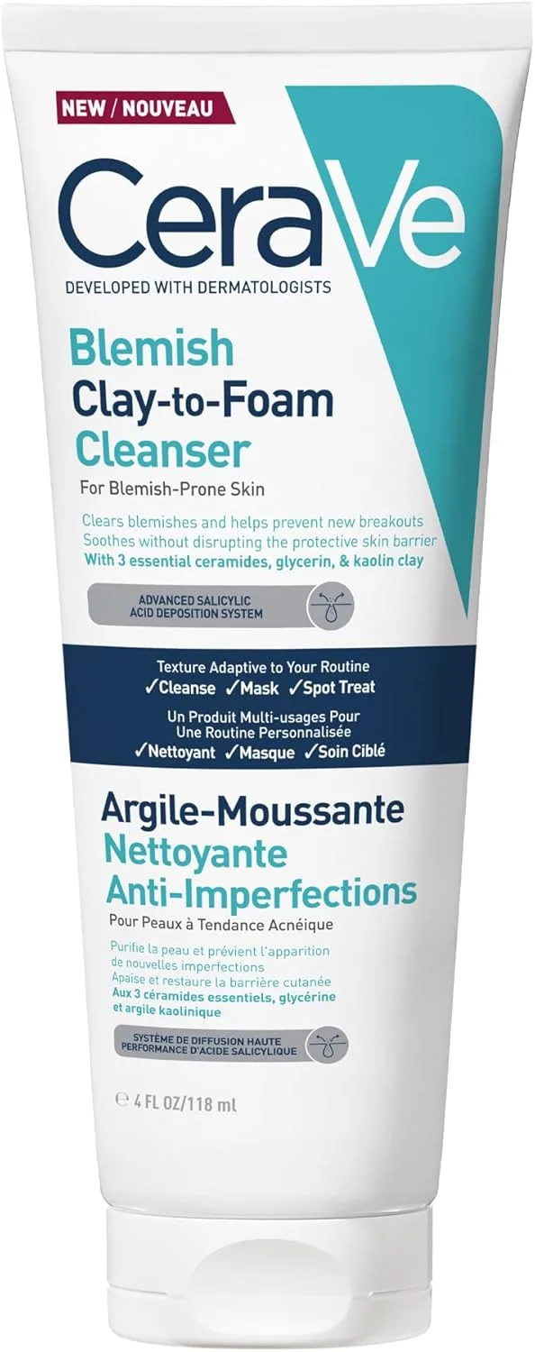 CeraVe Blemish Clay To Foam Cleanser, Clears Blemishes & Helps Soothe New Breakouts, 118 ml