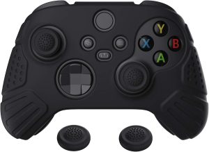 eXtremeRate PlayVital Guardian Edition Black Ergonomic Soft Anti-Slip Controller Silicone Case Cover for Xbox Series X/S, Rubber Protector Skins with Joystick Caps for Xbox Core Wireless Controller