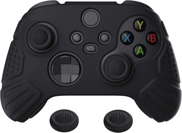 eXtremeRate PlayVital Guardian Edition Black Ergonomic Soft Anti-Slip Controller Silicone Case Cover for Xbox Series X/S, Rubber Protector Skins with Joystick Caps for Xbox Core Wireless Controller