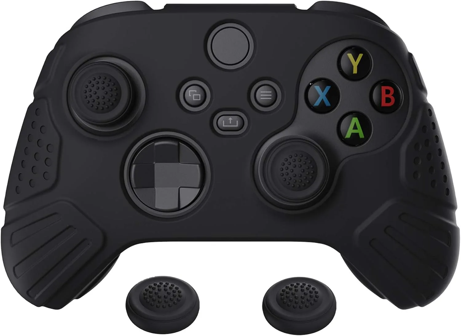 eXtremeRate PlayVital Guardian Edition Black Ergonomic Soft Anti-Slip Controller Silicone Case Cover for Xbox Series X/S, Rubber Protector Skins with Joystick Caps for Xbox Core Wireless Controller