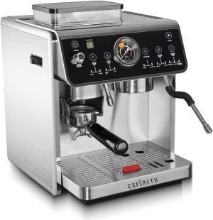 Espiritu Double Boiler Espresso Coffee Machine, Professional Compact Grinder 30 Degree Grinding, Professional Touch Interface with Bar Counter, 2.7L Water Tank, 250g Coffee Tank, 2800W