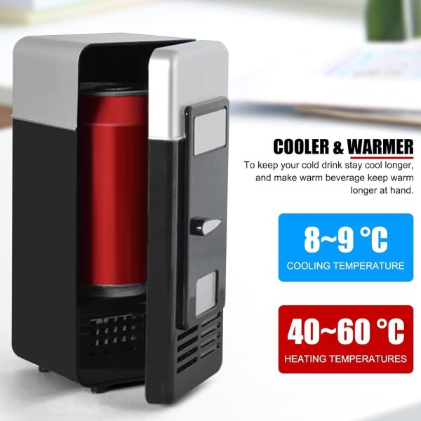 ⁦Mini Fridge, LED Compact USB Beverage Drink Cans Cooler/Warmer, Personal Cosmetic Fridge for Car, Skincare, Food, and Cosmetics (Black, 7.64 * 3.54 * 3.54in)⁩ - الصورة ⁦3⁩