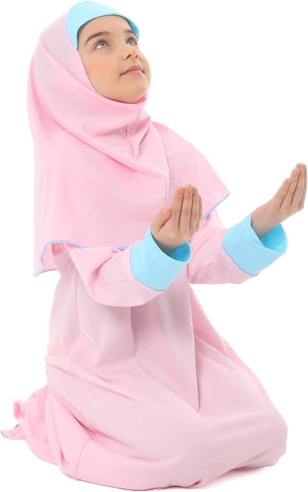⁦Girl's Prayer Dress with Flower Print and Cuffs⁩ - الصورة ⁦4⁩