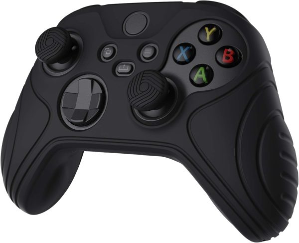 ⁦eXtremeRate PlayVital Samurai Edition Black Anti-slip Controller Grip Silicone Skin, Ergonomic Soft Rubber Protective Case Cover for Xbox Series S/X Controller with Black Thumb Stick Caps⁩ - الصورة ⁦6⁩