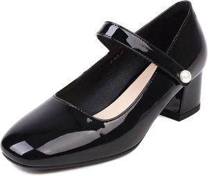 Naiyee Mary Jane Shoes Women Low Chunky Heels Dress Shoes Closed Round Toe Office Work Wedding Pumps with Velcro Ankle Strap