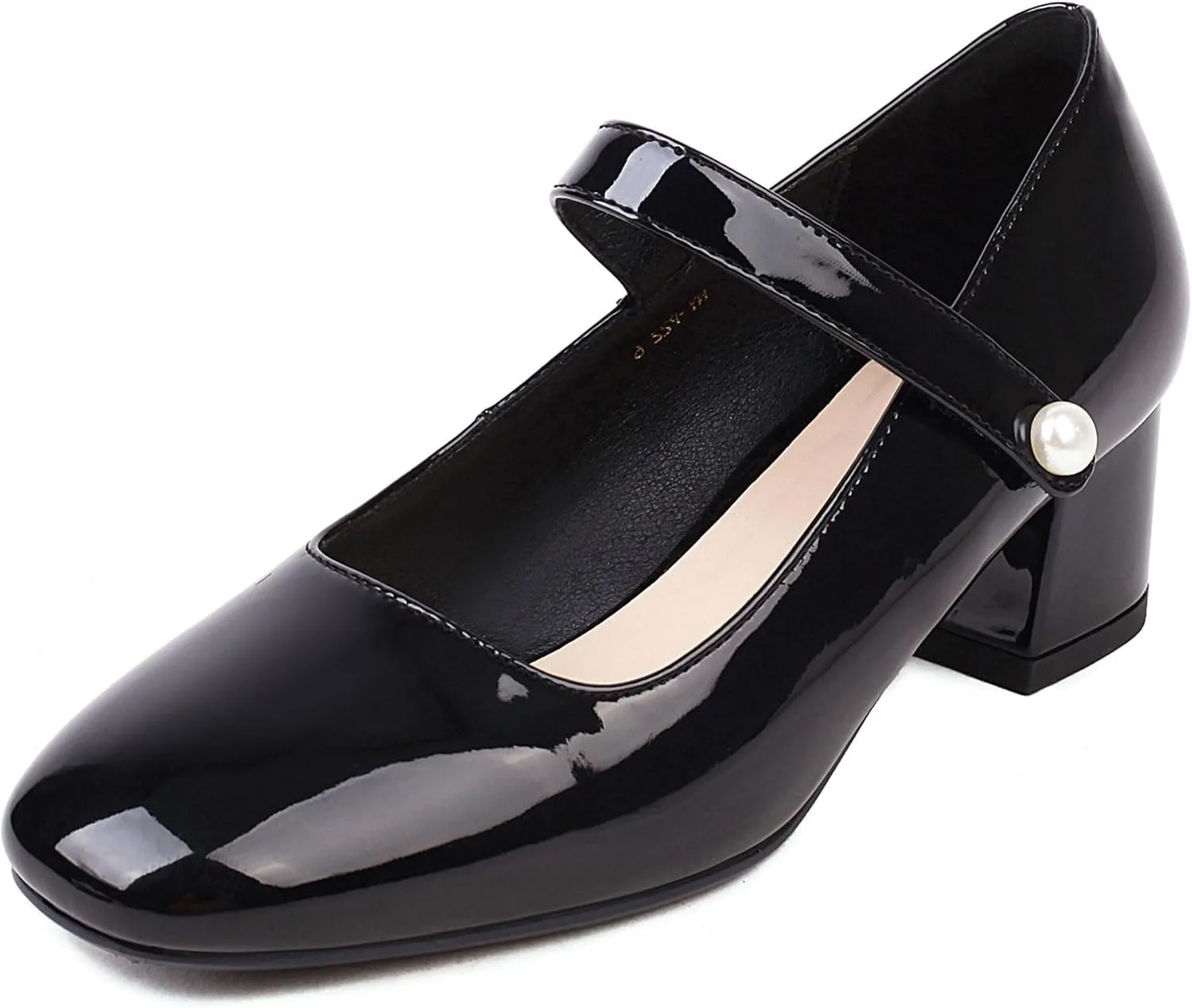 Naiyee Mary Jane Shoes Women Low Chunky Heels Dress Shoes Closed Round Toe Office Work Wedding Pumps with Velcro Ankle Strap