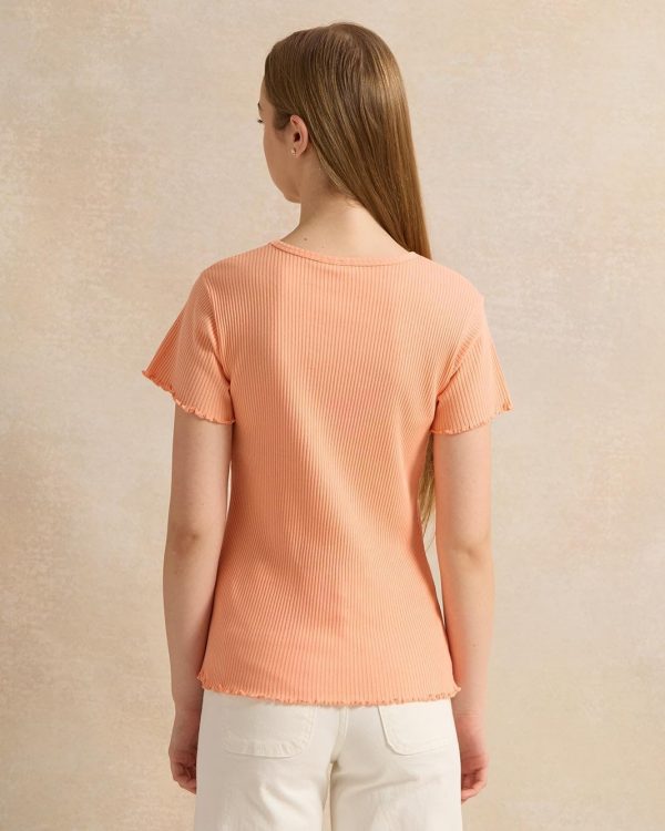 ⁦REDTAG Senior Girls Orange Embroidered T-Shirt⁩ - الصورة ⁦3⁩