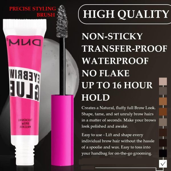 ⁦Excefore Tinted Thickening Brow Mascara,Brow Fast Sculpt,Waterproof, Transfer-proof, Brush to Fill in Eyebrows and Cover Gray Hairs, Cruelty Free, Light Medium Brown, 2 Pack(09 transparent brow glue)⁩ - الصورة ⁦2⁩