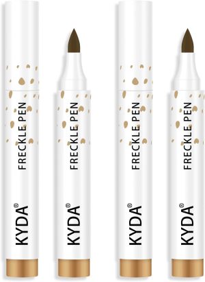 KYDA 2 Pcs Freckle Makeup Pen, Natural Lifelike Freckle Makeup Pen Magic Color, Waterproof Longlasting Soft Dot Sopt, for Natural Effortless Sunkissed Make up-Light Brown