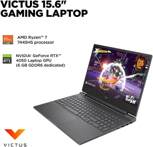 ⁦HP Victus 15.6" 144Hz Full HD Gaming Laptop - AMD Ryzen 7 7445HS- NVIDIA GeForce RTX 4050-Windows 11-Copilot-with Mouse Pad (64GB RAM |1TB PCIe SSD+Mouse pad)⁩ - الصورة ⁦2⁩