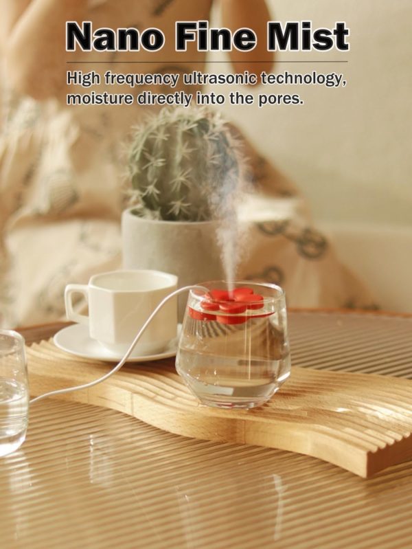 ⁦Azonee USB Small Flower Humidifier, 2PCS Creative Cute Atomization Mist Maker, Personal Portable Waterproof Air Humidifier for Home Bedroom Office Desk, Auto Shut-Off, Ultra-Quiet (Blue+Red)⁩ - الصورة ⁦3⁩