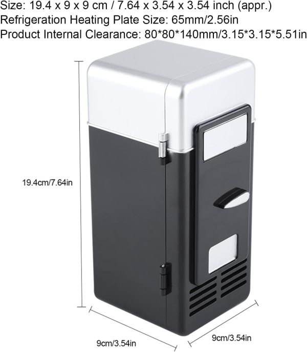 ⁦Mini Fridge, LED Compact USB Beverage Drink Cans Cooler/Warmer, Personal Cosmetic Fridge for Car, Skincare, Food, and Cosmetics (Black, 7.64 * 3.54 * 3.54in)⁩ - الصورة ⁦6⁩