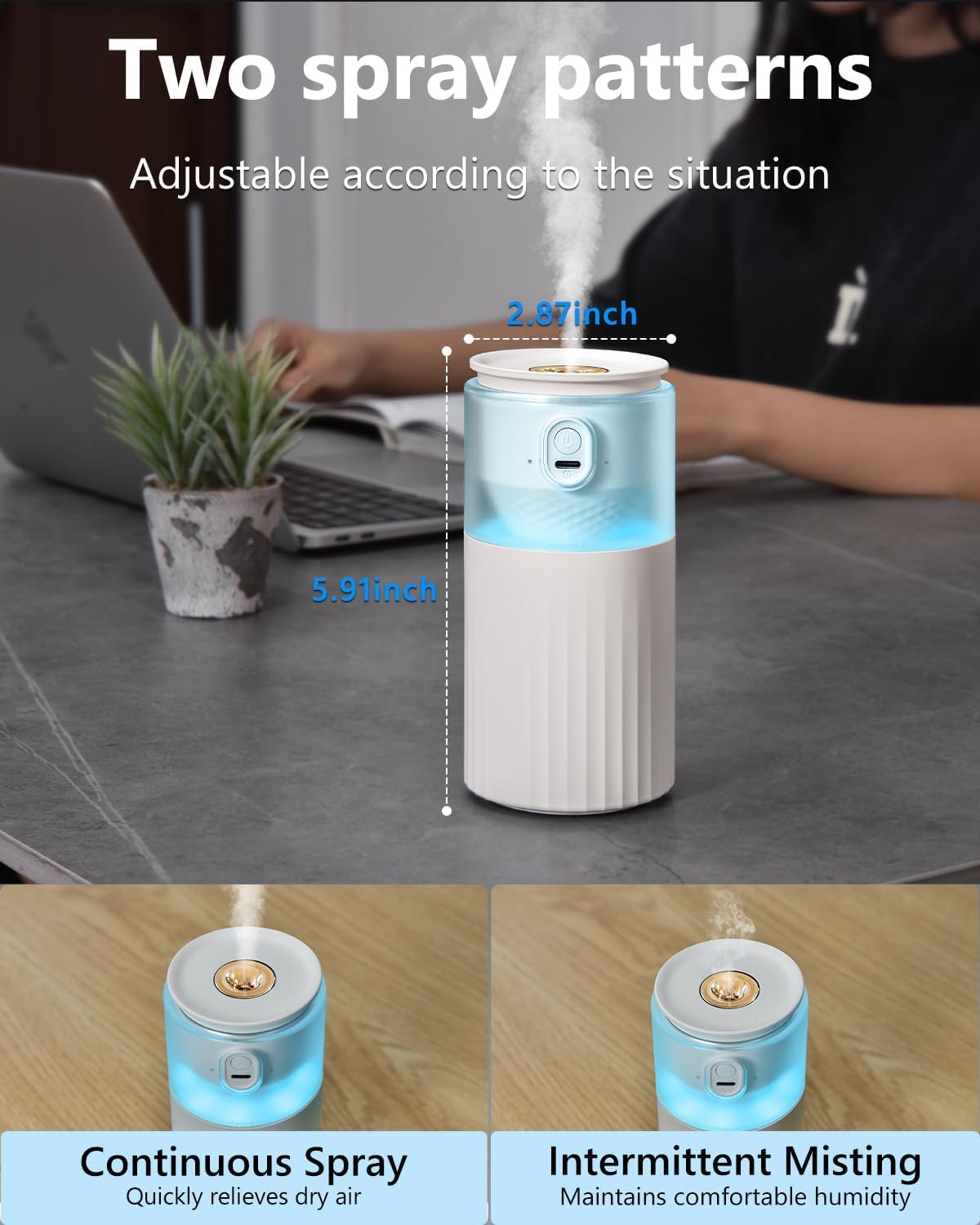Portable Mini Humidifier, Azonee Cool Mist USB Humidifier for Bedroom, Office & Car, Travel with Night Light, Super Quiet, Auto Shut-Off, 2 Mist Modes (White) 5 Portable Mini Humidifier, Azonee Cool Mist USB Humidifier for Bedroom, Office & Car, Travel with Night Light, Super Quiet, Auto Shut-Off, 2 Mist Modes (White) - الصورة 5