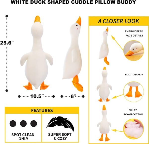 ⁦TERRIFI 25.6 Inches Duck Plush Toy, Stuffed Animal Throw Plushie Doll, Super Soft Hugging Pillow for Every Age, White⁩ - الصورة ⁦2⁩