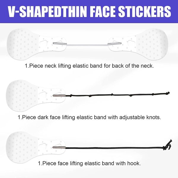 ⁦60 Pieces Face Lift Tapes Face Lifting Patch Invisible V-line Face lift Sticker Neck and Eye makeup Lift strips Waterproof Elasticity Double Chin Lift Patch with 4 Pieces Lifting Ropes for Women Girls⁩ - الصورة ⁦7⁩