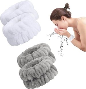 SAMMOO 2 Pairs Spa Wrist Wash Bands - Microfiber Wristbands for Washing Face, Absorbent Towels, No Drip Cleansing Cuffs for Girls - Prevent Liquids from Spilling Down Arms