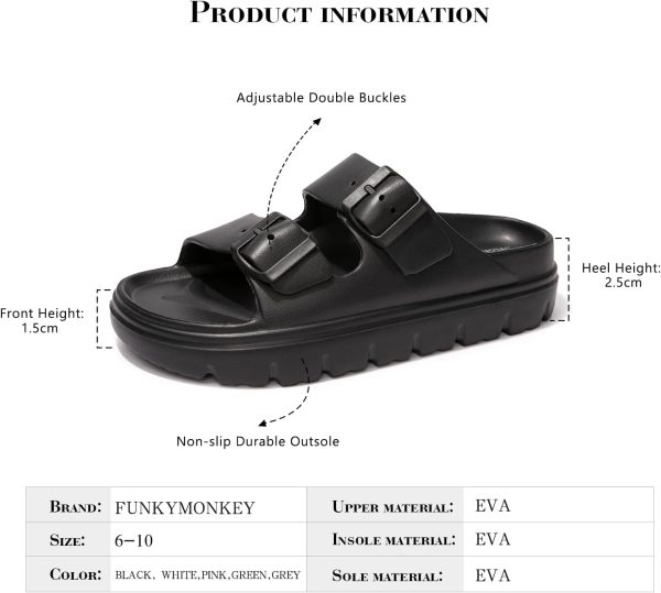 ⁦FUNKYMONKEY Women's Comfort Slides Double Buckle Adjustable EVA Flat Sandals⁩ - الصورة ⁦6⁩