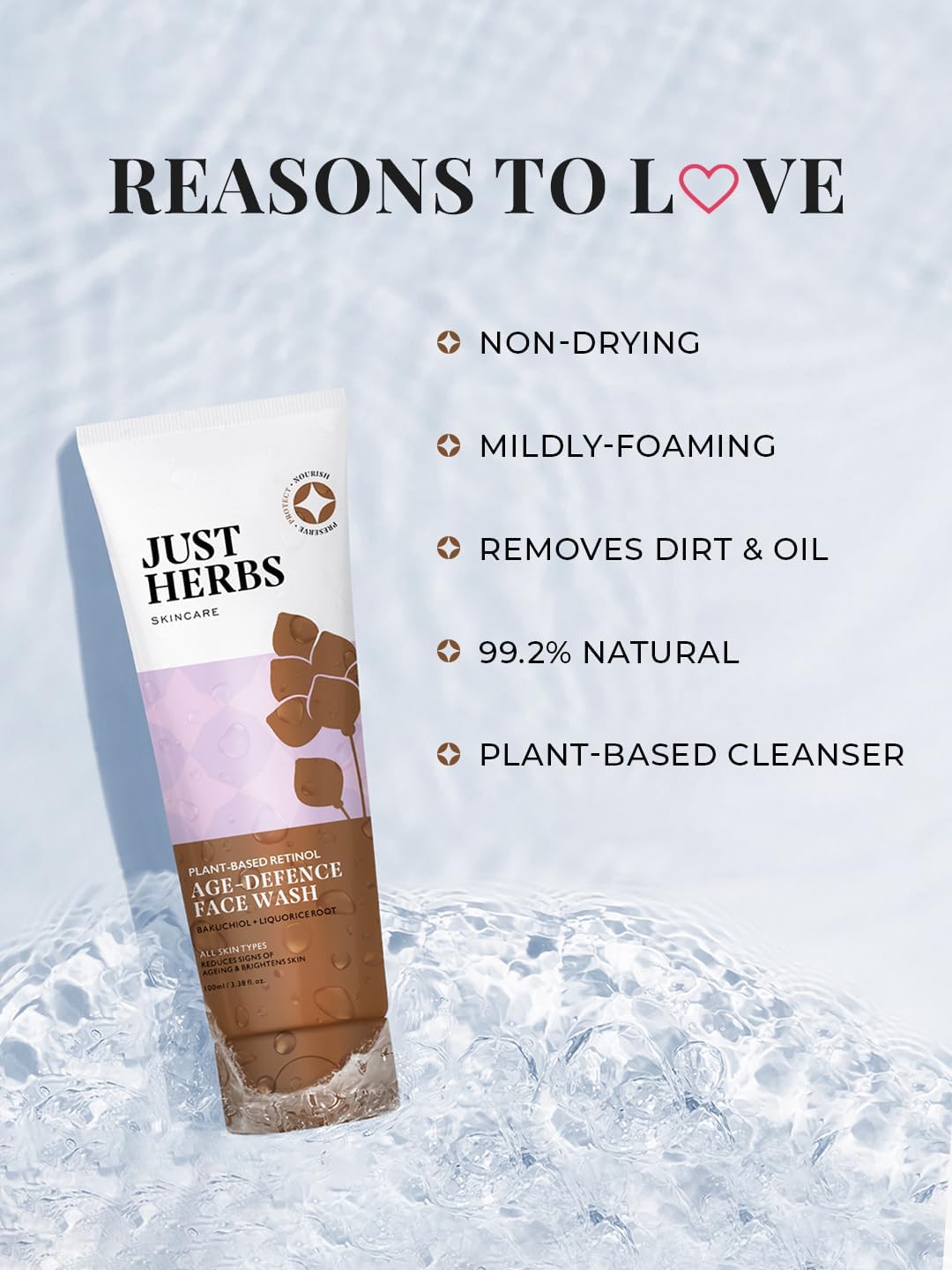 Just Herbs Plant-based Retinol Face Wash For Fine Lines,Wrinkles & Dark Spots All Skin Types Men & Women - 100ml 3 Just Herbs Plant-based Retinol Face Wash For Fine Lines,Wrinkles & Dark Spots All Skin Types Men & Women - 100ml - الصورة 3