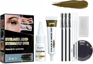 Foloose Eyebrow and Eyelash Tinting Kit Long-Lasting Color Smudge-Proof and Water-Resistant Easy-to-Apply, 2 in 1 Eyelash and Eyebrow Dyeing Set Anti-Sweat and No Smudge Safe and Gentle (light brown)