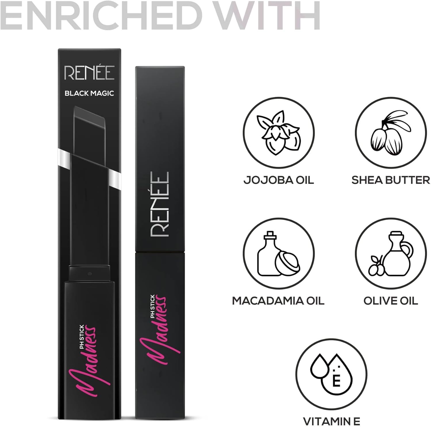 RENEE Madness PH Stick, 3g | Black lipstick that delivers pink hue, enriched with Vitamin E and Jojoba Oil 4 RENEE Madness PH Stick, 3g | Black lipstick that delivers pink hue, enriched with Vitamin E and Jojoba Oil - الصورة 4