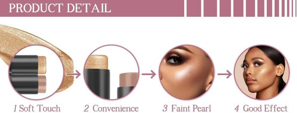 ⁦Moisturizing Highlighter Stick for Face, Creamy Luminizer for Cheeks & Lips, Natural Glow Makeup Stick with Hydrating Formula, Suitable for Mature Skin, Portable Twist-Up Design⁩ - الصورة ⁦3⁩