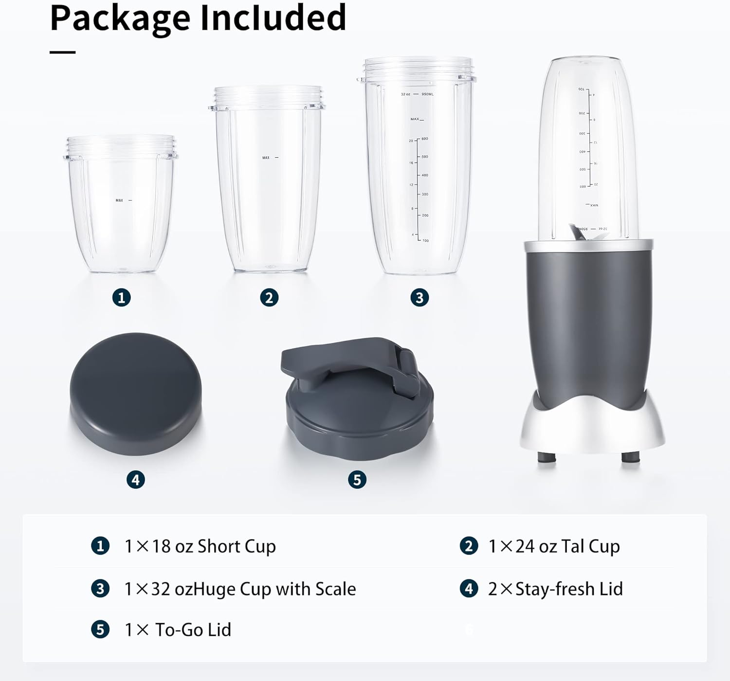 NutriBullet Replacement Cup Kit - Short (18oz), Tall (24oz), Colossal (32oz) with Flip-Top & Stay-Fresh Lids 2 NutriBullet Replacement Cup Kit - Short (18oz), Tall (24oz), Colossal (32oz) with Flip-Top & Stay-Fresh Lids - الصورة 2