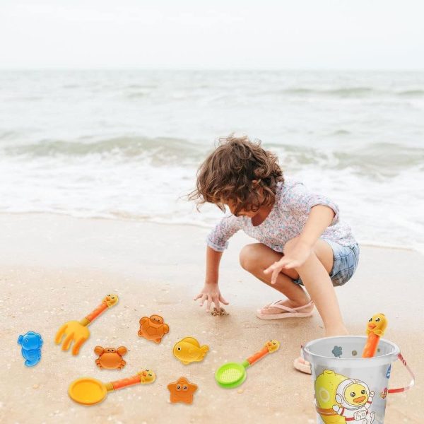 ⁦14Pcs Beach Toys Set for Kids, Play Sand Toys for Toddlers, Cute Yellow Duck Sandbox Toy Outdoor Fun Sand Tools with Bucket and Spade Watering Cans Shovels, Rakes, Molds, Summer Beach Games for Kids⁩ - الصورة ⁦8⁩